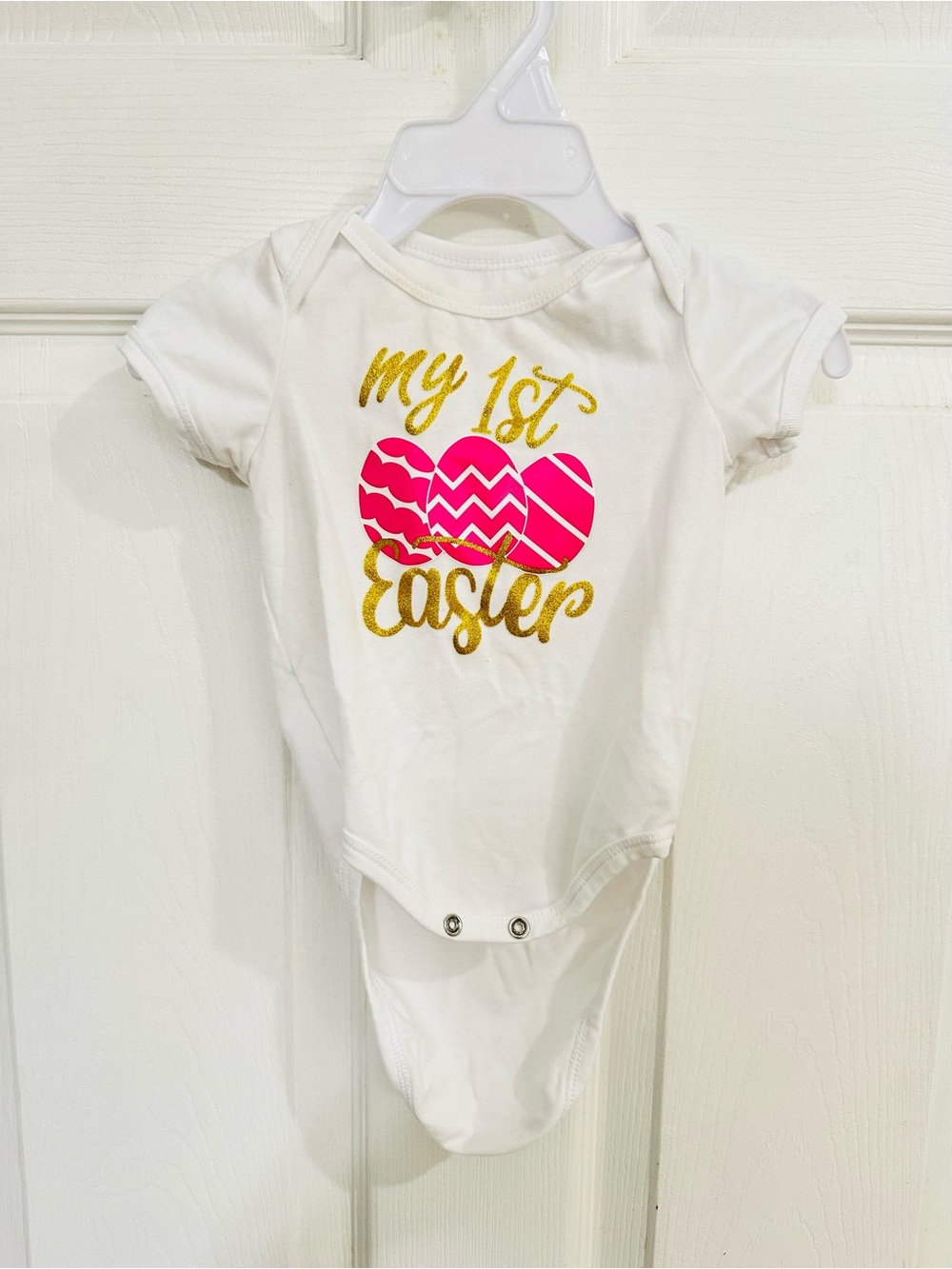 My 1st Easter White Baby One-Piece with Pink Eggs